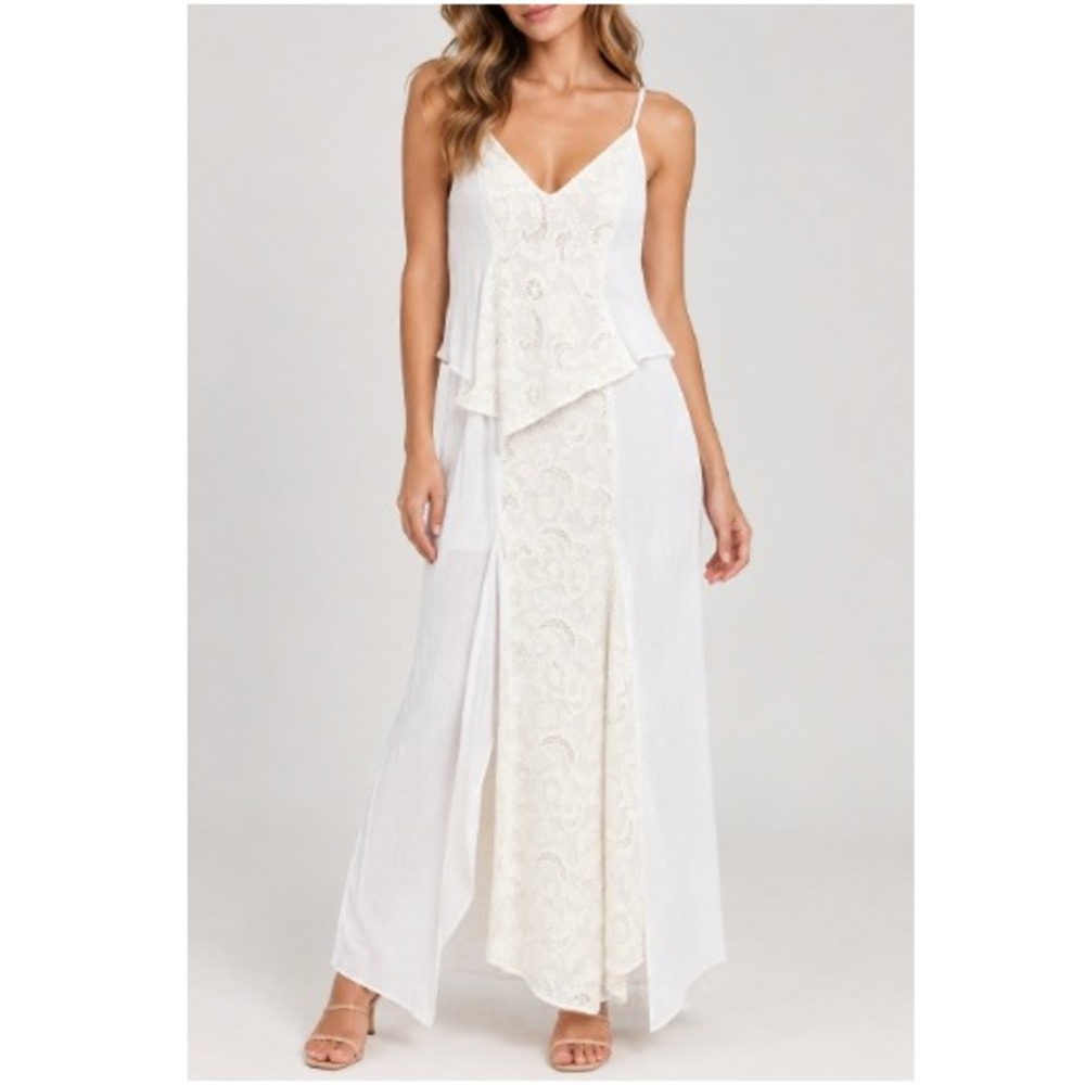 Laagam Women's Lea White Lace Midi Dress Size S NWT